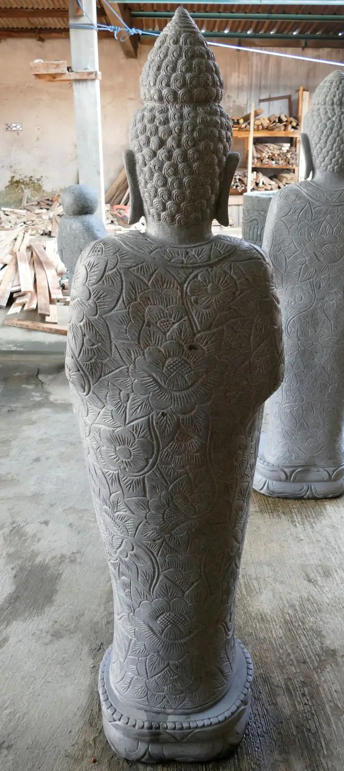 Product image 5 of the product “Standing Buddha with floral carving, Abudaya position. 54 x 36 x 176cm. Natural stone (river stone), stonemasonry ”